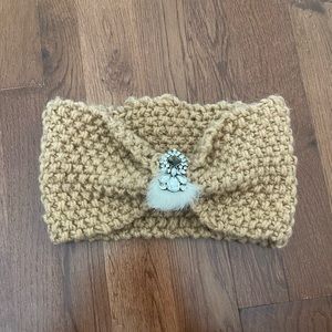 Feather Rhinestone Winter Knitted Headband